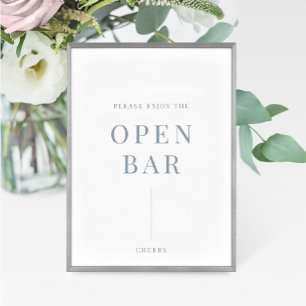 Carte Dusty Blue Modern élégant mariage Open Bar Sign