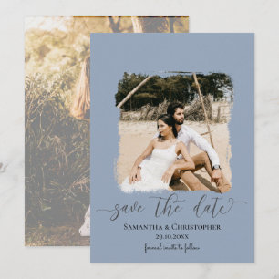 Carte Dusty Blue Modern Photo Enregistrer la date