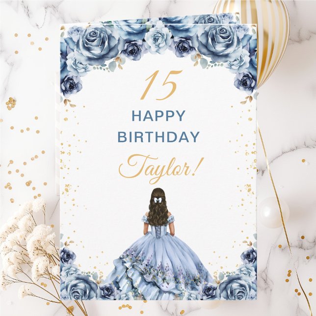 Carte Dusty Blue Princess Floral Joyeux anniversaire (Créateur téléchargé)