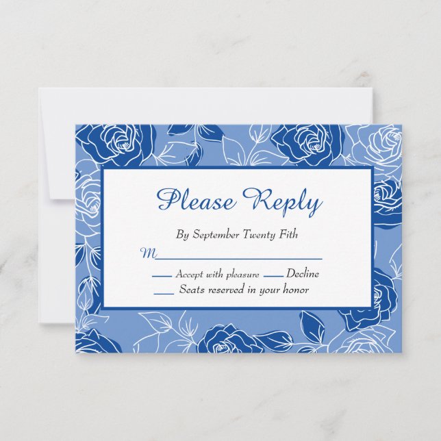 Carte Dusty Blue Rose Élégant Rose blanche Mariage flora (Devant)