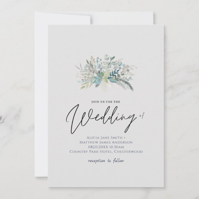 Carte Dusty Blue Sage Green Budget Mariage Feuille (Devant)
