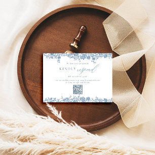 Carte Dusty Blue Toile Roses Élégant Mariage QR Réponse