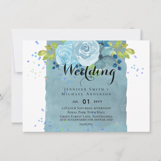 Carte Dusty Blue Turquoise Mariage Trending Budget (Devant)
