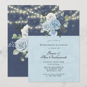 Carte Dusty Navy Blue Peony Bridesmaids Luncheon Invitat