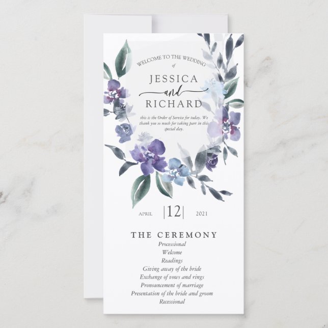 Carte Dusty Purple Floral Garden Mariage Ordre de servic (Devant)