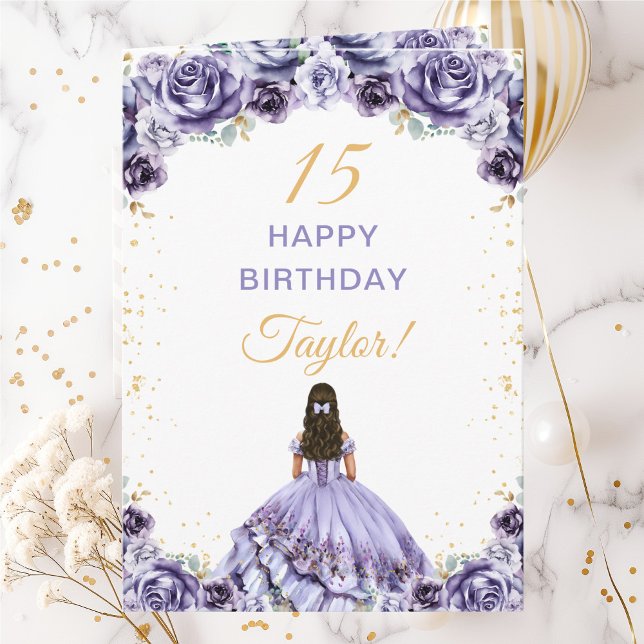 Carte Dusty Purple Princess Floral Joyeux Anniversaire (Créateur téléchargé)