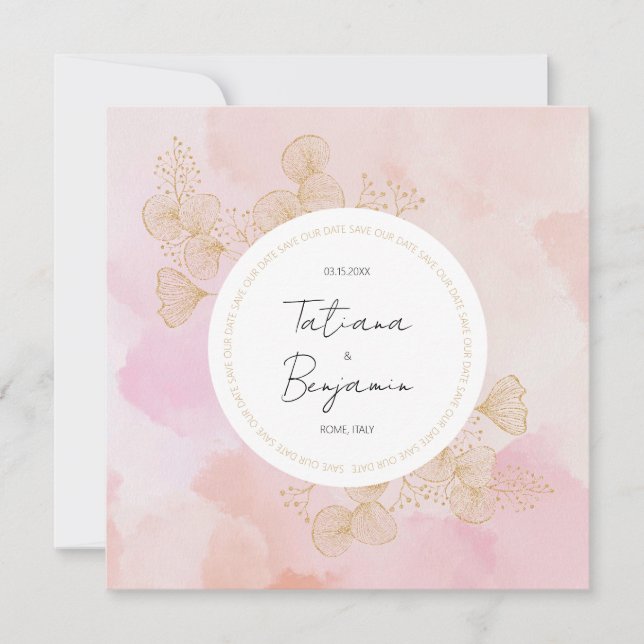 Carte Dusty rose aquarelle mariage Enregistrer la date (Devant)
