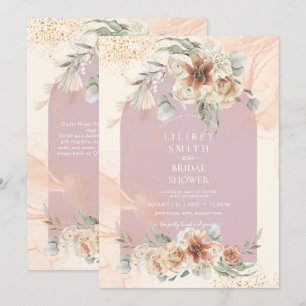 Carte Dusty Rose Floral Pampas Grass Boho FÊTE DES MARIÉ