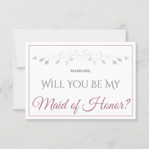 Carte Dusty Rose sur White Elegant Be My Maid of Honor