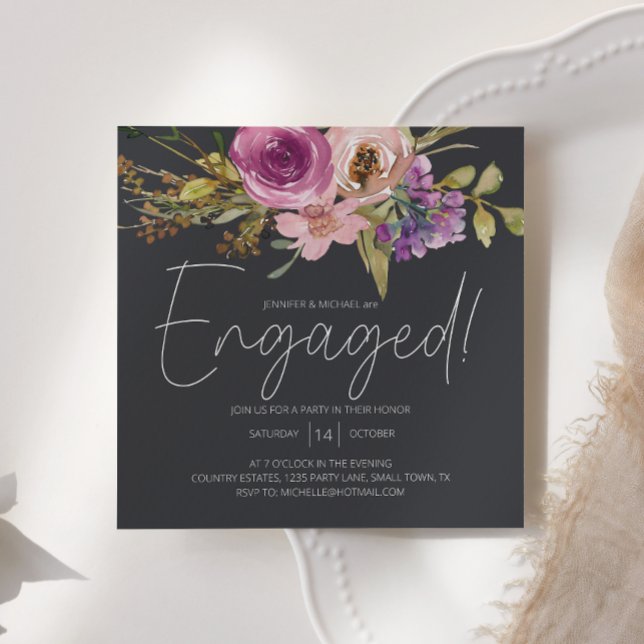 Carte Dusty rose violet Floral Charcoal Party (Créateur téléchargé)