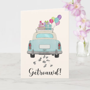 Carte Dutch Félicitations Mariage Blue Retro Car