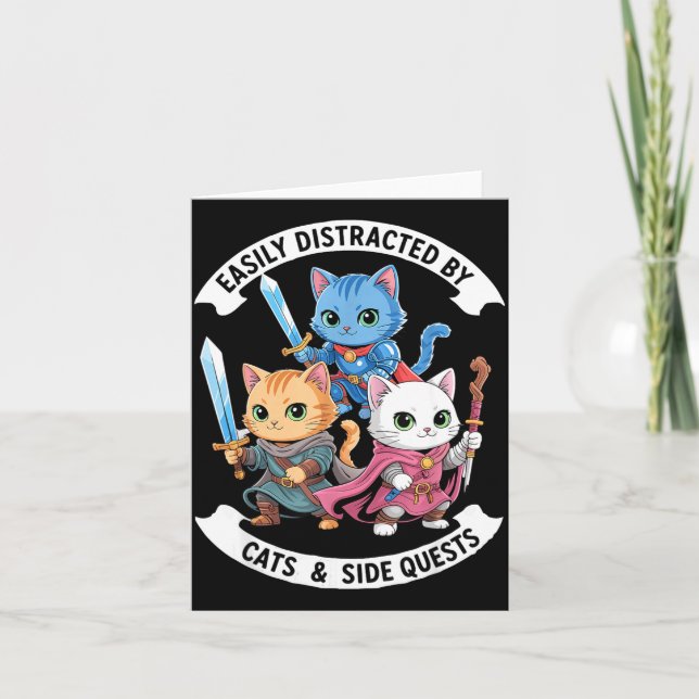 Carte Easily Distracted By Cats &amp; Side Quests Funny  (Devant)