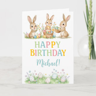 Carte Easter Bunny Boy First Birthday Greeting Card