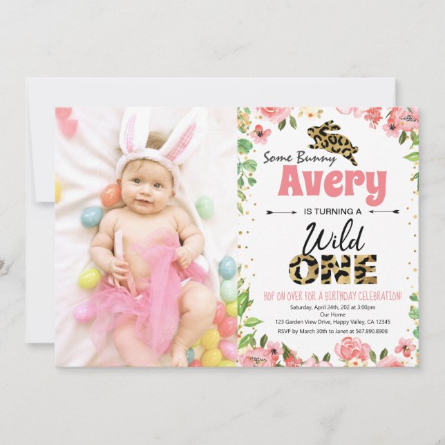 Carte Easter Bunny Girl premier anniversaire Photo Invit (Devant)
