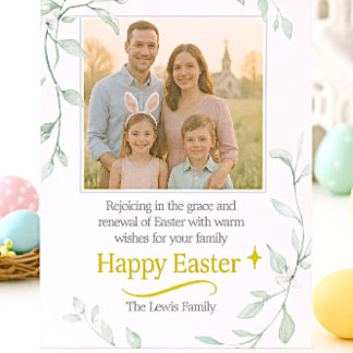 Carte Easter Family Photo with Greenery 