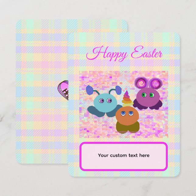 Carte Easter Pastel Plaid Flat Card with Envelope (Devant / Derrière)