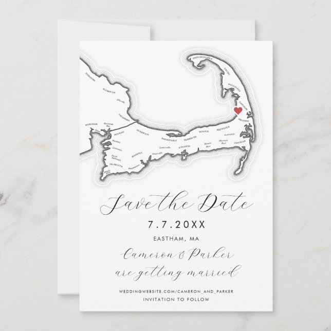Carte Eastham MA Cape Cod Mariage noir et blanc (Devant)