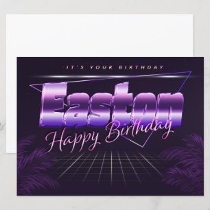 Carte Easton Nom Prénom lila retro Date de naissance