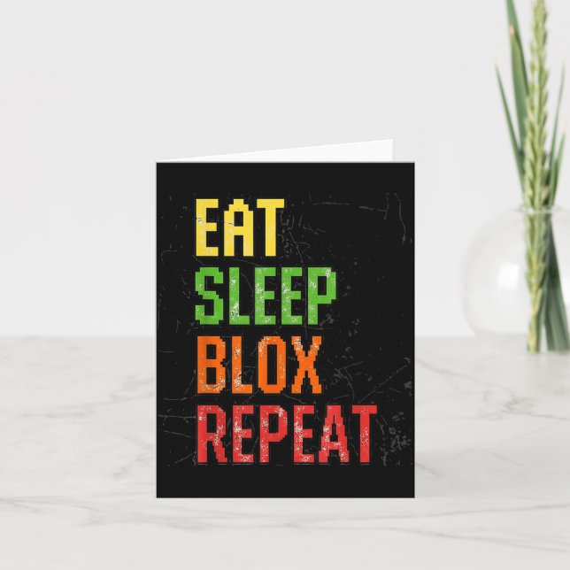 Carte Eat Sleep Blox Repeat, Blox Gaming, Funny Blox Cos (Devant)