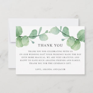 Carte Eau-couleur eucalyptus. Mariage de verdure merci