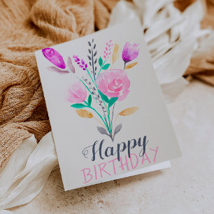 Carte Eau florale pastel fillette typographie d'annivers