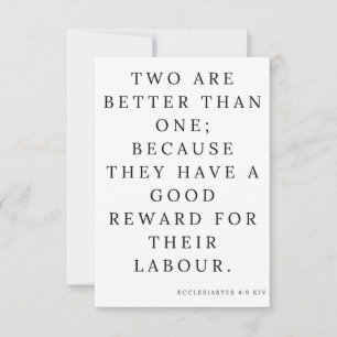 Carte Ecclésiaste 4:9 KJV Bible Écriture Salutation