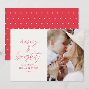 Carte Écriture moderne 1 photo joyeux & Noël lumineux