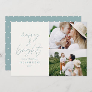 Carte Écriture moderne 2 photo bleu poussiéreux Noël