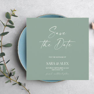 Carte Écriture moderne vert sauge typographie mariage en