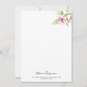 Carte Écriture rose Aquarelle Magnolias Note Card