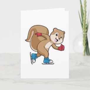 Carte Écureuil au patinage sur glace avec patins sur gla