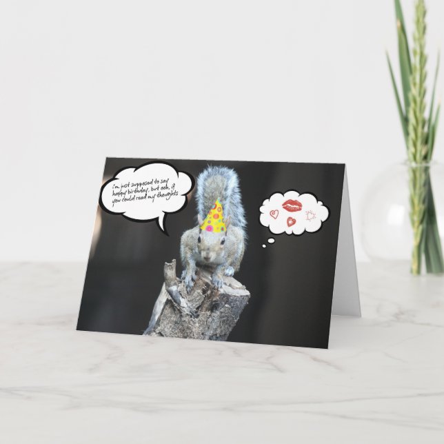 Carte Écureuil d'anniversaire, amour et baisers (Devant)