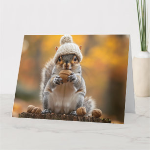 Carte Écureuil en Knit Casquette tenant la noix