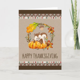 Carte Écureuil et Citrouille Russe Wreath Thanksgiving