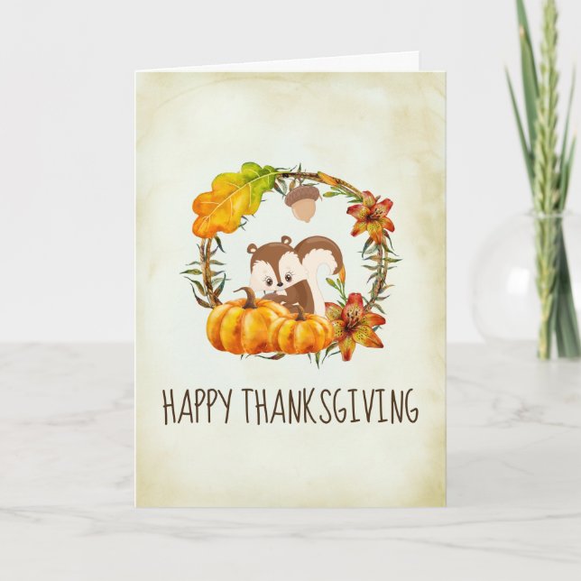 Carte Écureuil et Citrouille Russe Wreath Thanksgiving (Devant)