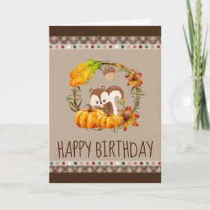 Carte Écureuil et Citrouille Rustic Wreath Anniversaire