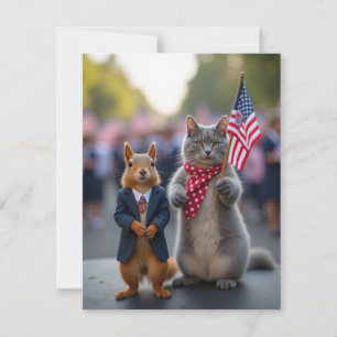 Carte Écureuil patriotique et chat