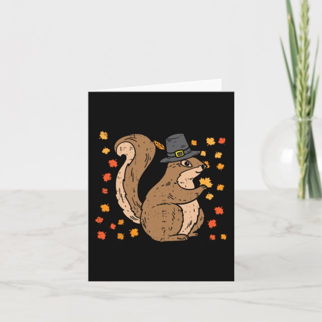 Carte Écureuil pèlerin mignon Thanksgiving Automne Autom (Devant)