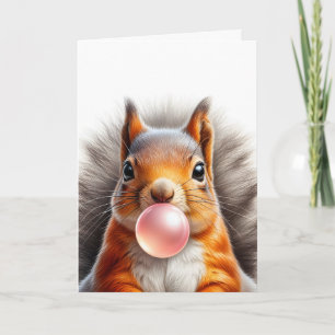 Carte Écureuil roux adorable soufflant du bubble gum vie