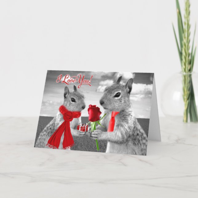 Carte Écureuils d'anniversaire avec le coeur rouge en am (Devant)