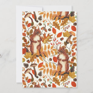 Carte Écureuils d'automne et flore automnale sur le blan