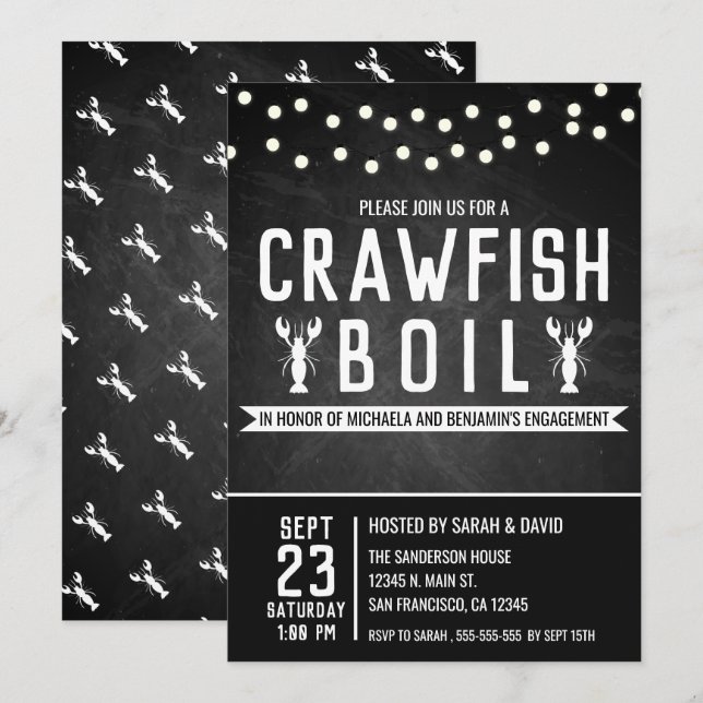 Carte Écuve Crawfish Boil Cajun Engagement Party Invitat (Devant / Derrière)
