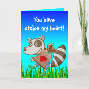Carte Editable Raccoon Voler un coeur Saint-Valentin