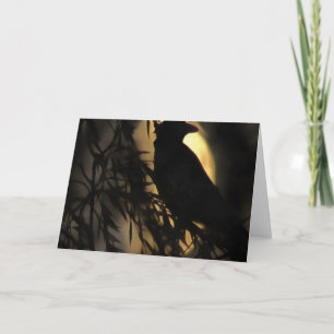 Carte Eerie Raven Silhouette Contre Une Lune Fantastique