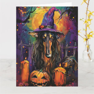Carte Éffrayant Afghan Hound Halloween sorcière et Citro