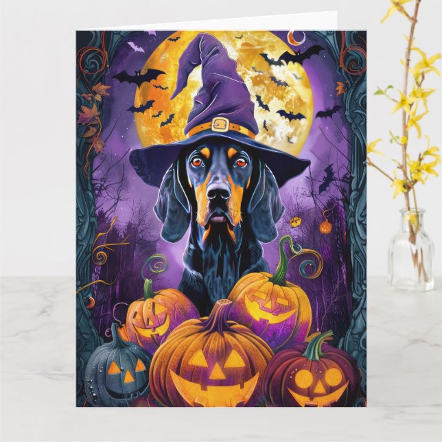 Carte Éffrayant Bluetick Coonhound Citrouille de sorcièr (Fleur jaune)