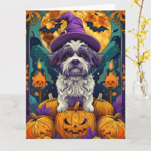 Carte Éffrayant Chih Tzu Chien Halloween sorcière et Cit