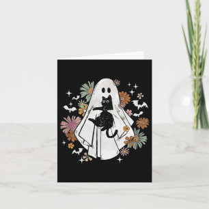 Carte Éffrayant Fantôme tenant Chat noir Super Floral Ha