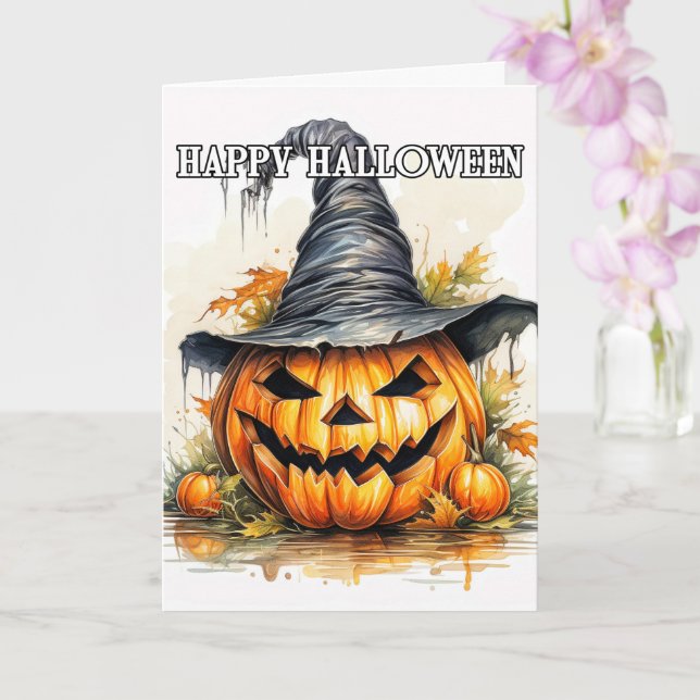 Carte Éffrayant Halloween Citrouille sorcière (Orchidée)