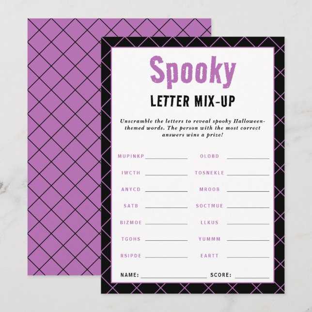 Carte Éffrayant Halloween Word Games Word Sprint (Devant / Derrière)